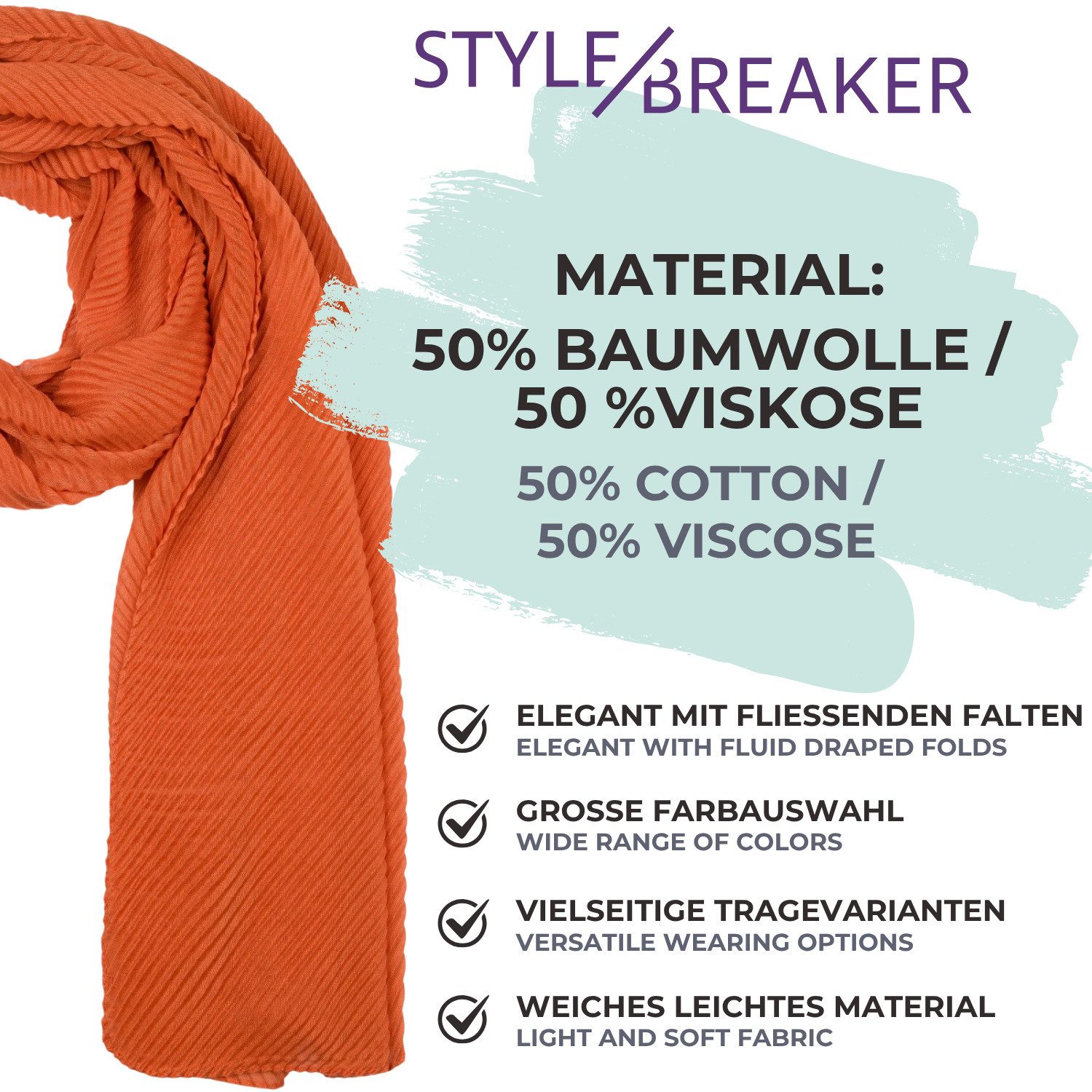 styleBREAKER Modeschal Gekreppter Unifarbener Schal, (1-St) – Bild 3 von 5