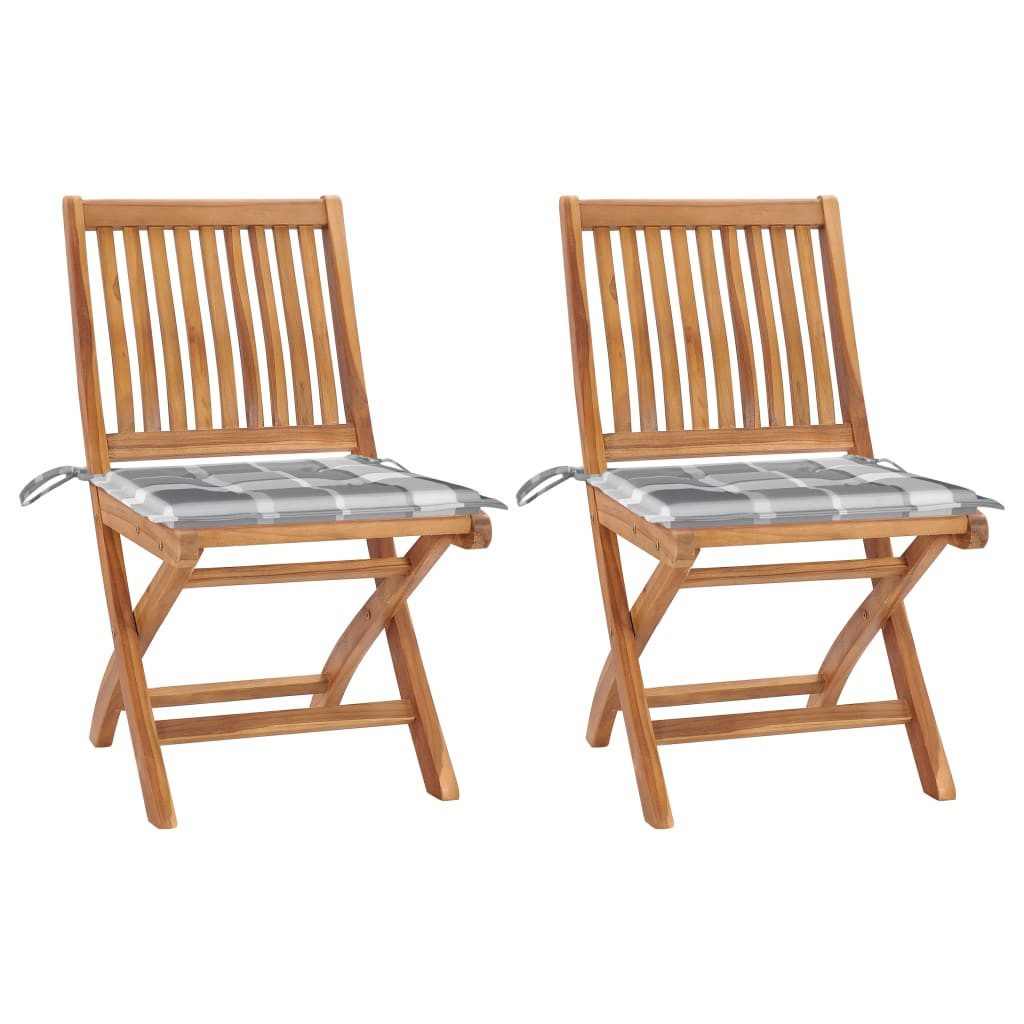 furnicato Gartenstuhl Set aus 2 Naturholz Gartenstühlen 46,5x58x88 cm mit grauen Kissen (2 St)