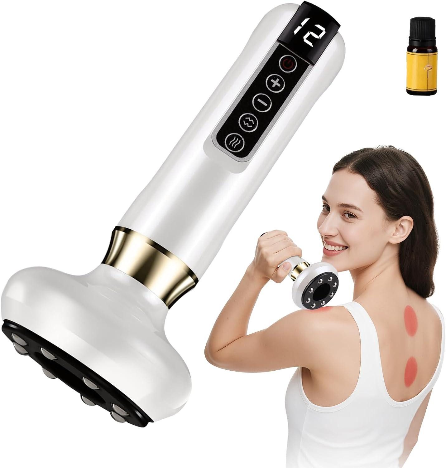 Toomoke Massagegerät 2 in 1 Gua Sha Schröpfgerät mit Heizfunktion,12-STUFIGE SAUGKRAFT, für Bauch, Beine,Arme & Po, Elektrisches Handmassagegerät,12-stufige Rotlicht-Wärme, mit ätherischen Ölen,Anti-Cellulite-Massagegerät