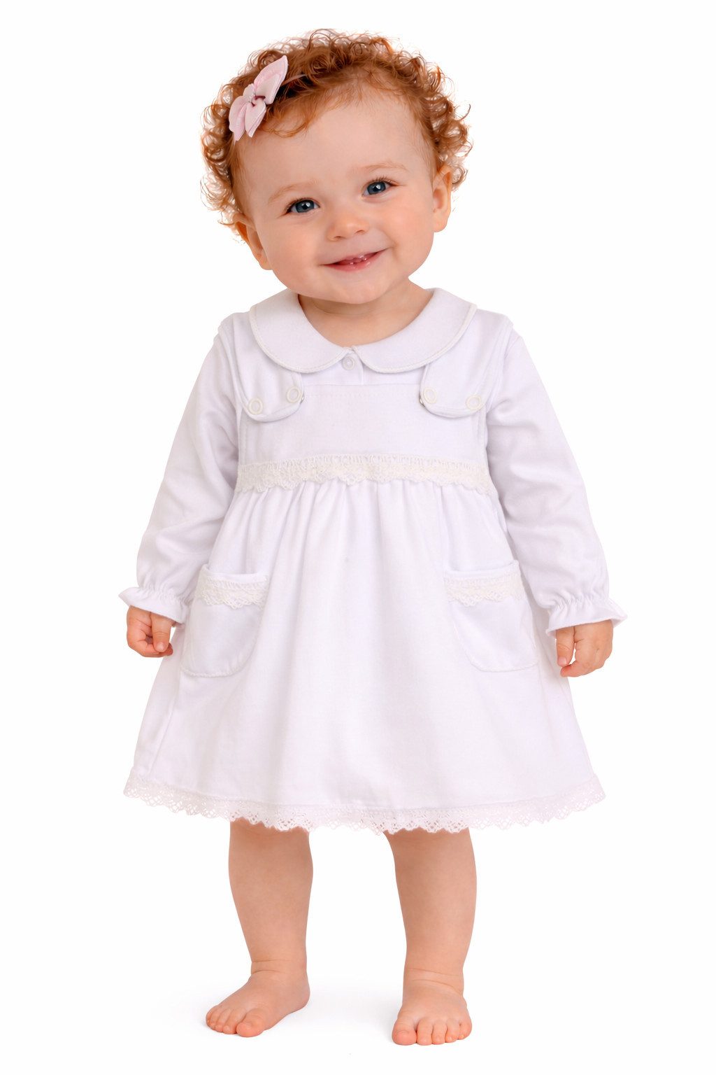 La Bortini Taufkleid Erstlingskleid und Hemdchen Baby Set Trägerrock Kled in Weiß aus reiner Baumwolle, 44 50 56 62 68 74 80 86