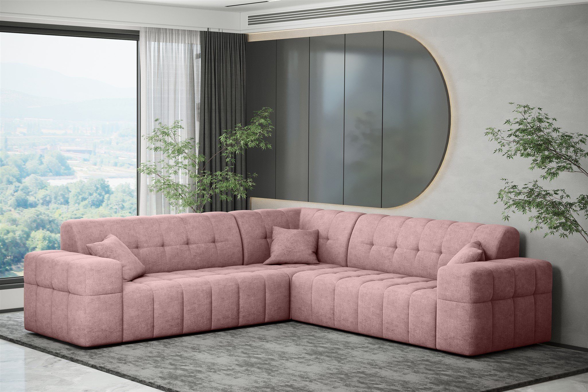 Fun Möbel Ecksofa Ecksofa Designersofa NANCY in Stoff Harmony Seite Universal, Rundumbezug