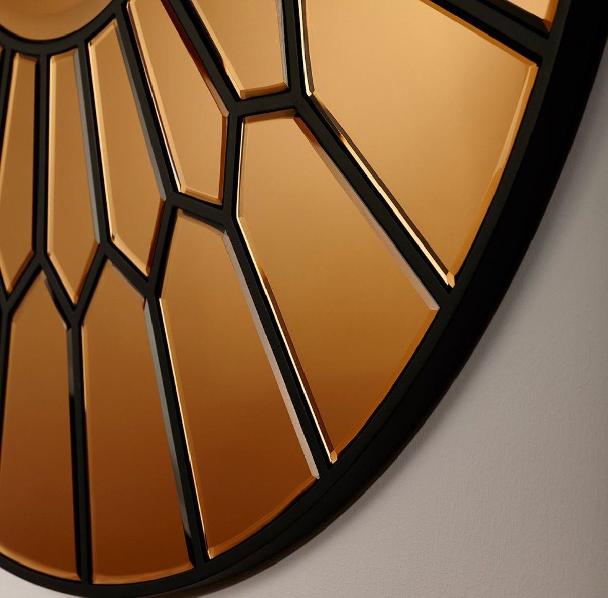 Luxus Eleganter - runder - Möbel Spiegel Spiegel Luxus cm Padrino Wandspiegel Casa Schwarz 100 Kupferfarben / Ø