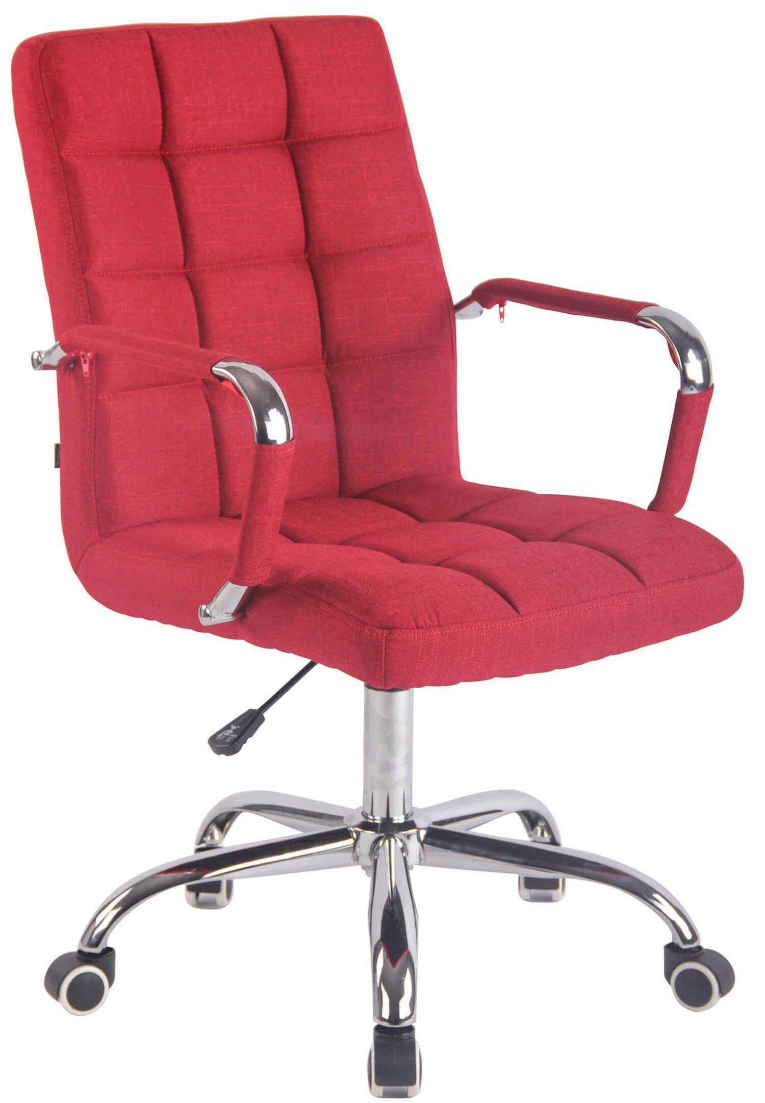 TPFLiving Bürostuhl Deal mit bequemer Rückenlehne - höhenverstellbar und 360° drehbar (Schreibtischstuhl, Drehstuhl, Chefsessel, Bürostuhl XXL), Gestell: Metall chrom - Sitzfläche: Stoff rot