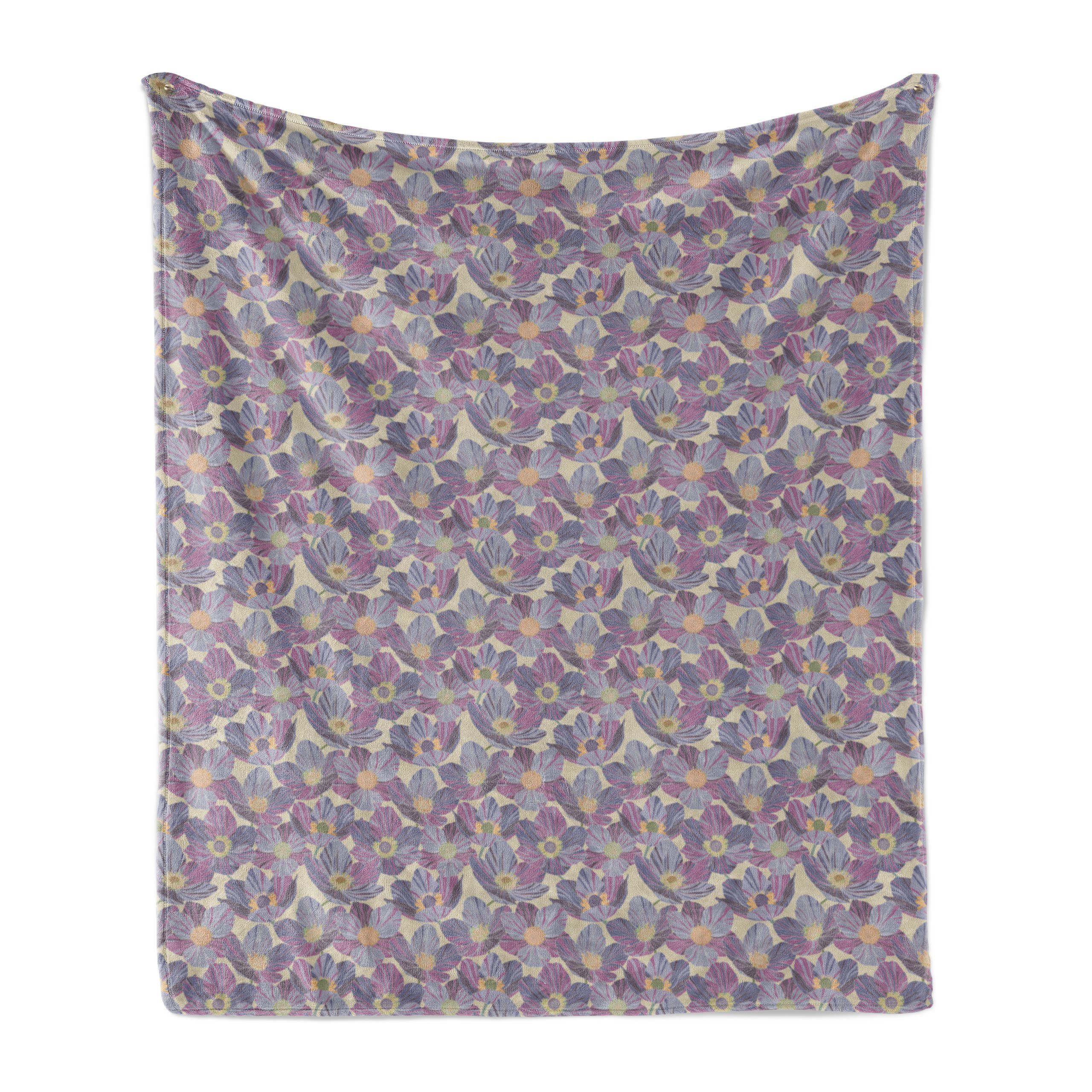 Wohndecke Gemütlicher Plüsch für den Innen- und Außenbereich, Abakuhaus, Blumen Vintage Design violette Blume | Wohndecken