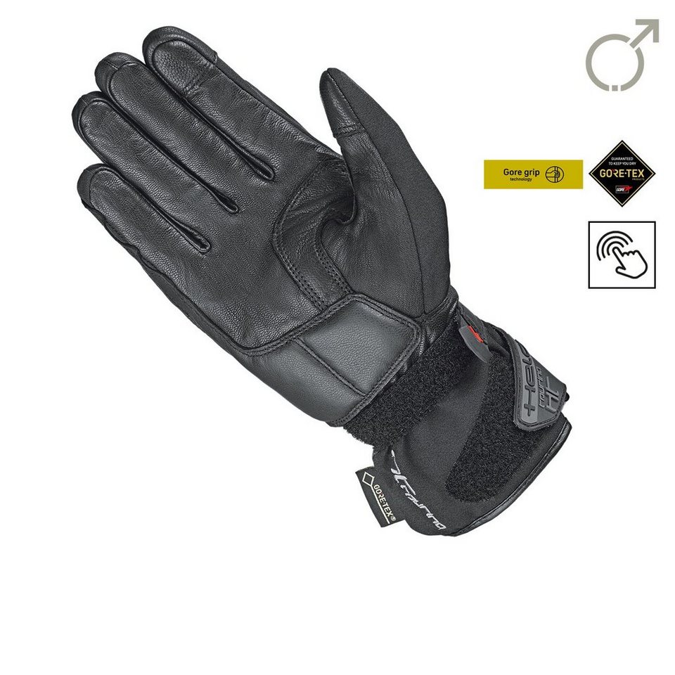 Held Biker Fashion Motorradhandschuhe Held Handschuh Satu II Herren schwarz  wasserdichter Motorradhandschuh aus Leder-Textil-Mix mit Gore-Tex