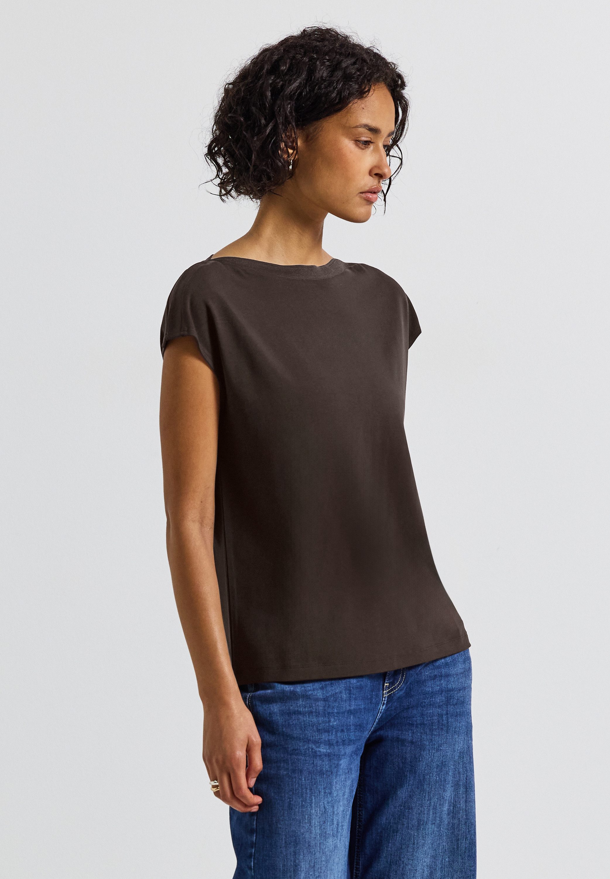 STREET ONE T-Shirt U-Boot Shirt mit Rippdetail günstig online kaufen