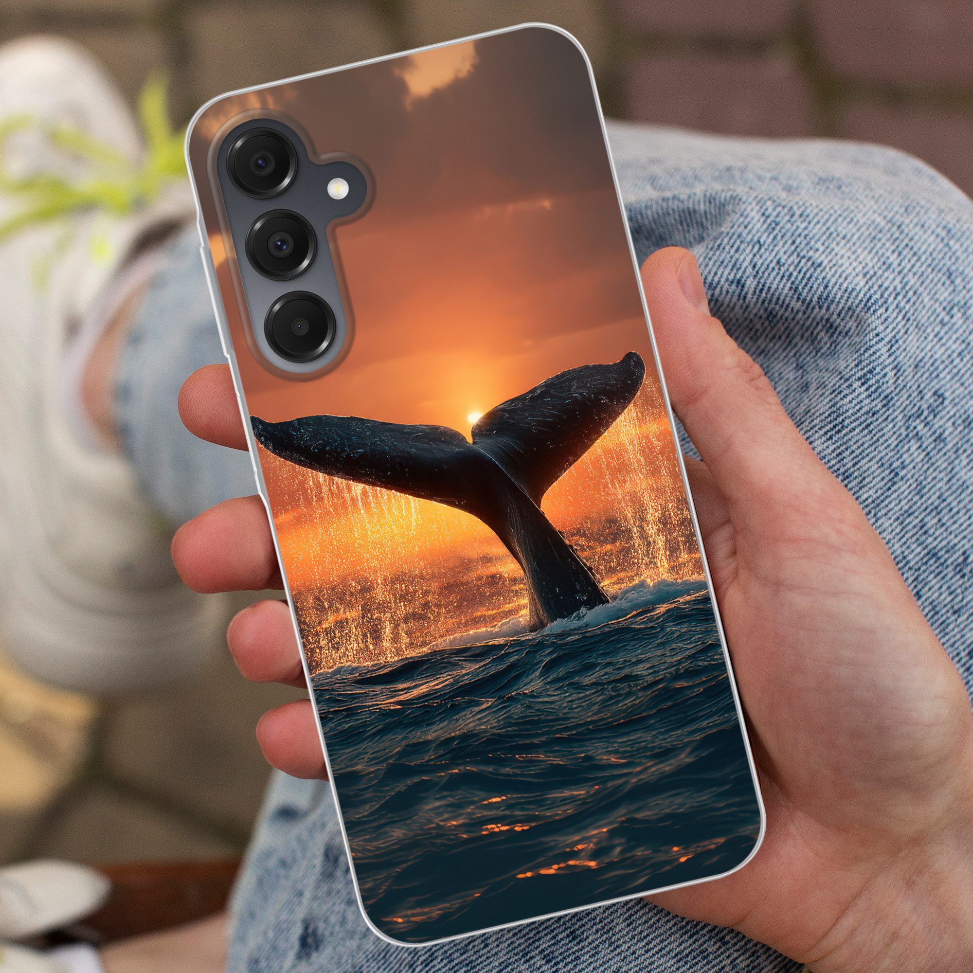 MuchoWow Handyhülle für Samsung Galaxy A16 Schwanz eines Wals - Wasser - Sonnenuntergang, Handy Case, Silikon, Bumper Case Dünn