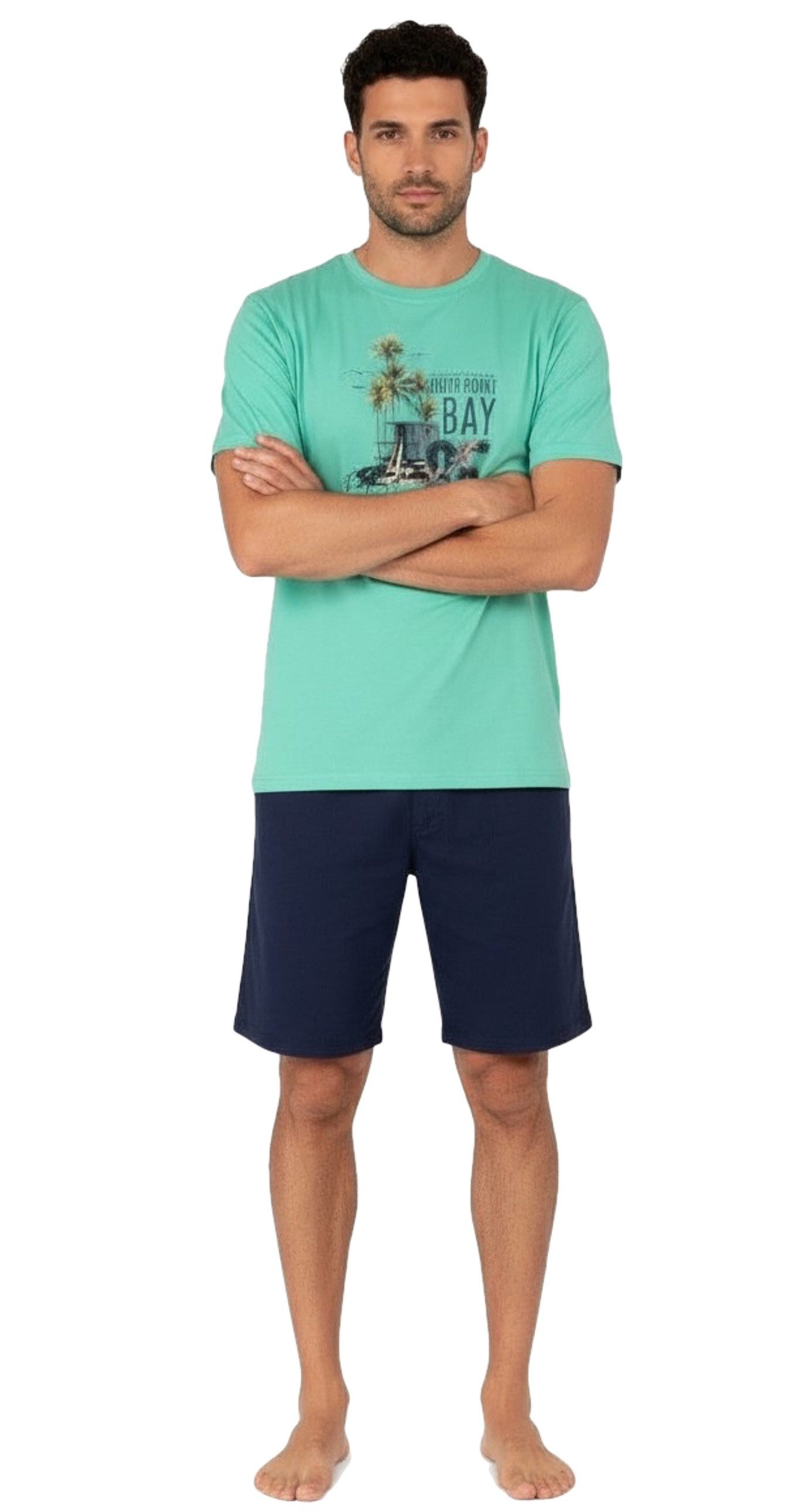Moonline Shorty Kurzer Herren Schlafanzug Pyjama Nachtwäsche Kurzarm 100% Baumwolle (2 tlg) atmungsaktiv