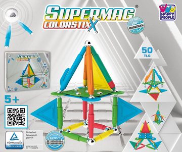 Happy People Magnetspielbausteine Supermag Color-Stix 50 Teile Magnetisches Konstruktionsspielzeug, Magnetische Bausteine