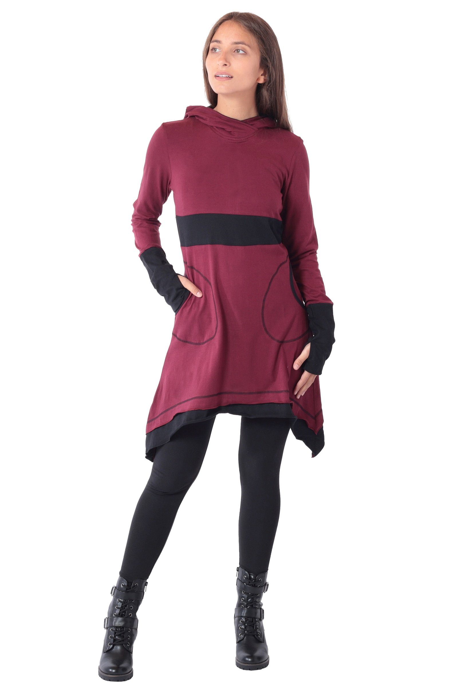 PUREWONDER Zipfelkleid Kleid aus leichter Baumwolle mit Zipfelkapuze, Oberteil Nr 37 Rot XXL Ganzjahreskleid