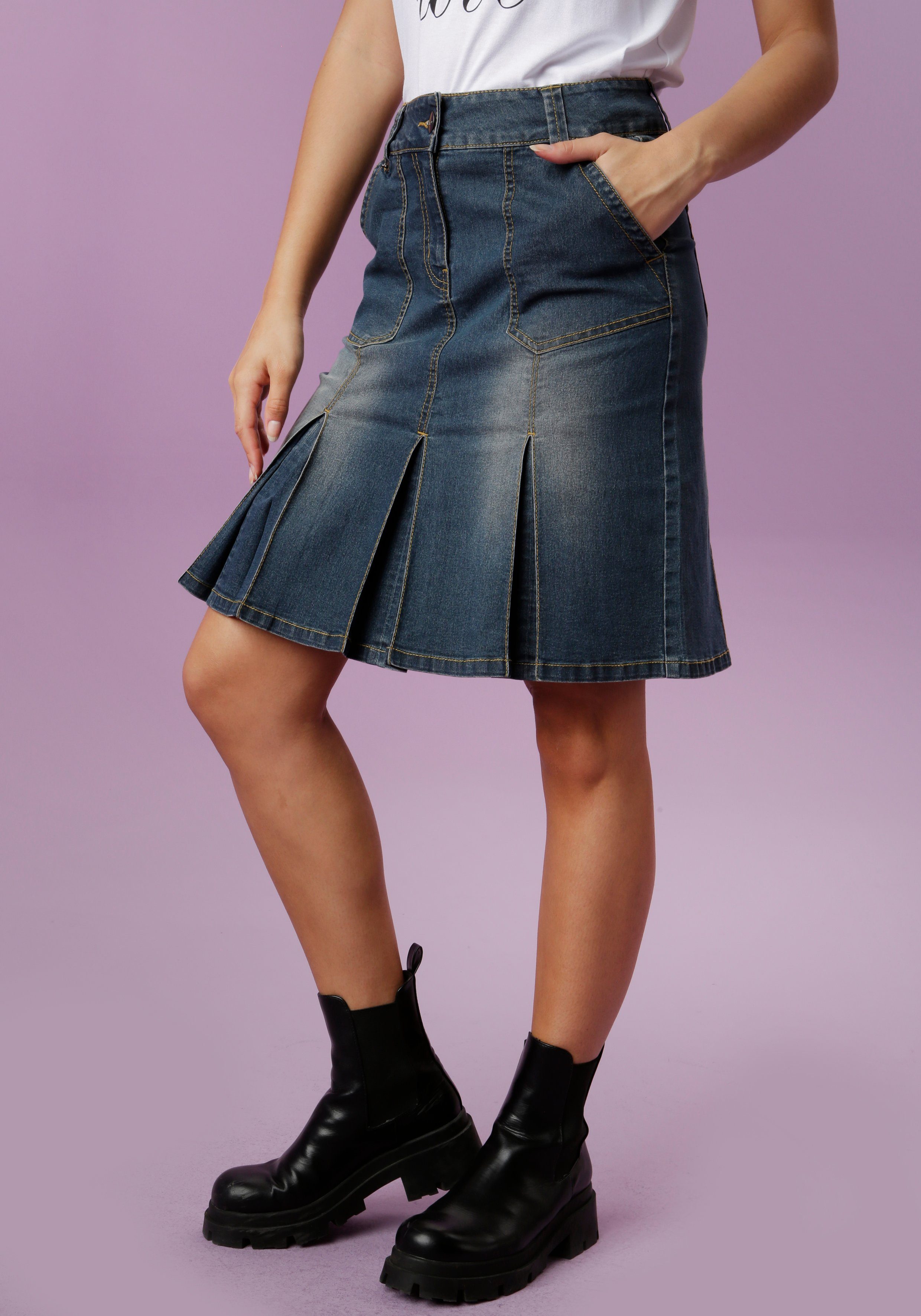 Aniston CASUAL Jeansrock Falten mit eingelegten