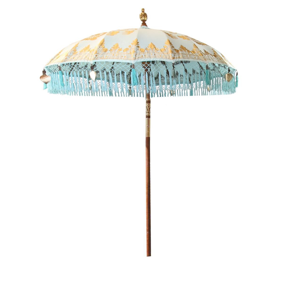 Oriental Galerie Sonnenschirm Türkiser Bali Garten-Sonnenschirm,180 cm Gold Fransen Emilia