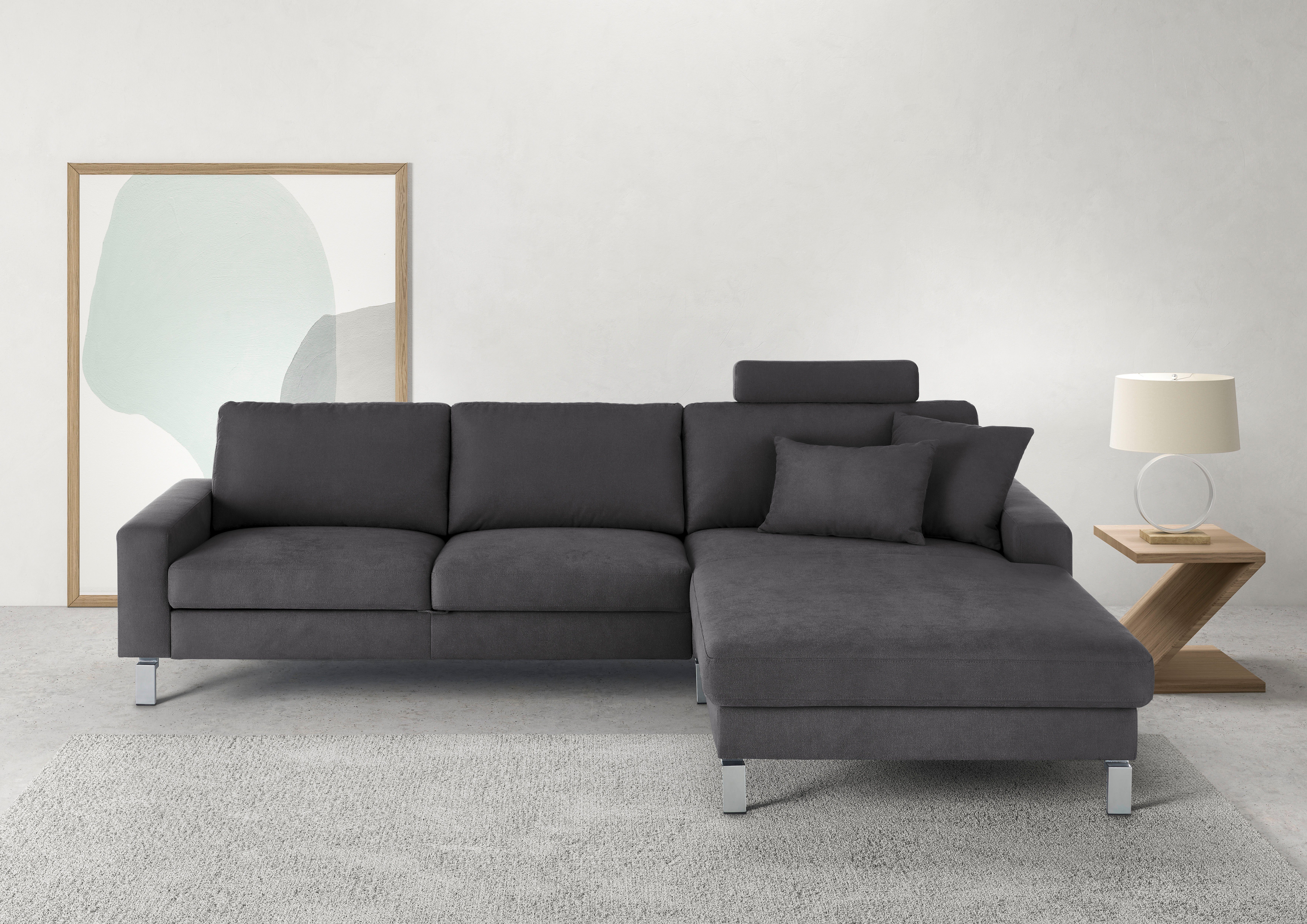 3C Candy Ecksofa Lecce, wahlweise PUR-Schaumstoff oder Tonnentaschenfederkern, Bett im 2,5-Sitzer, teilmotorische Schlaffunktion im Longchair, L-Form