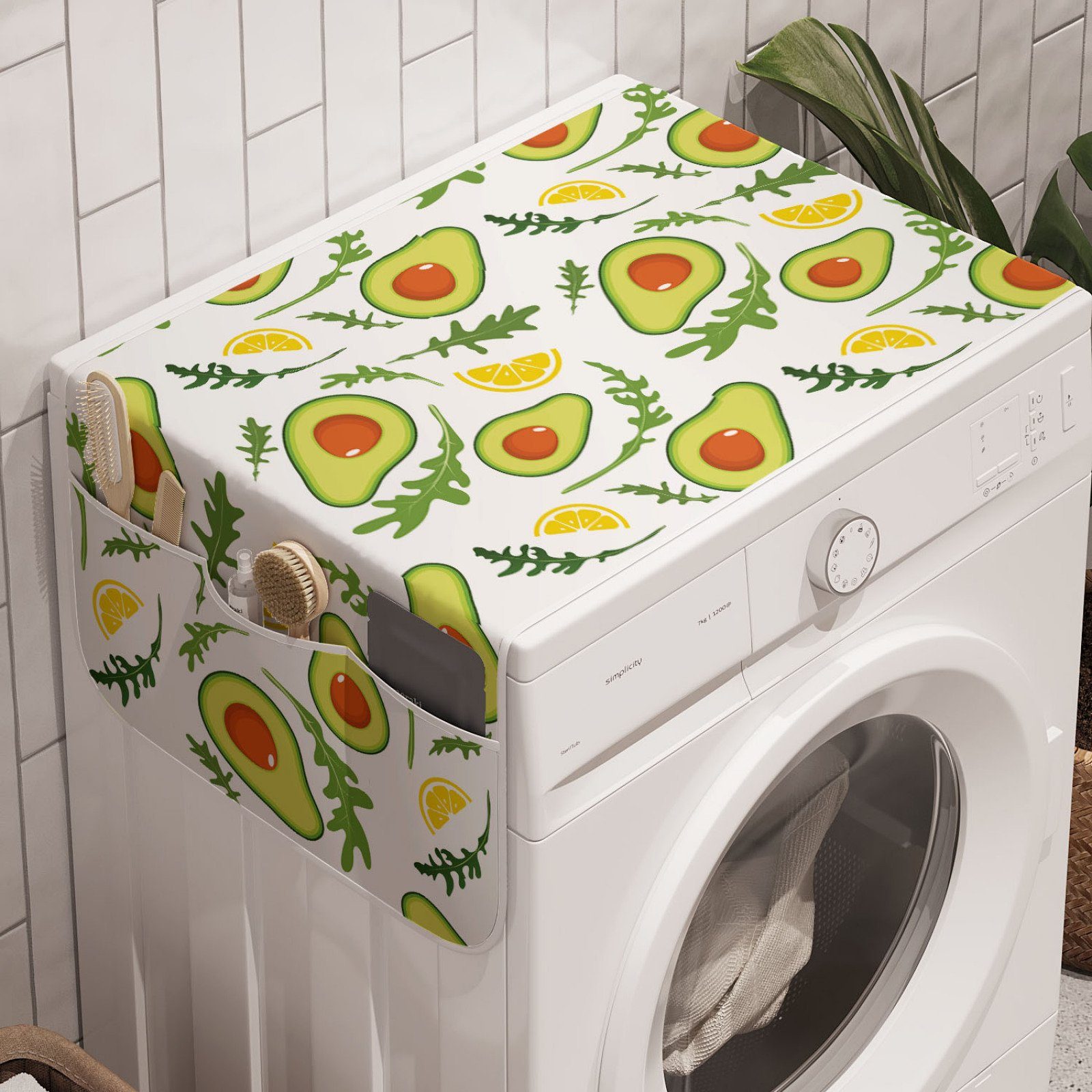 Abakuhaus Badorganizer Anti-Rutsch-Stoffabdeckung für Waschmaschine und Trockner, Früchte Geschnittene Avocados und Zitronen