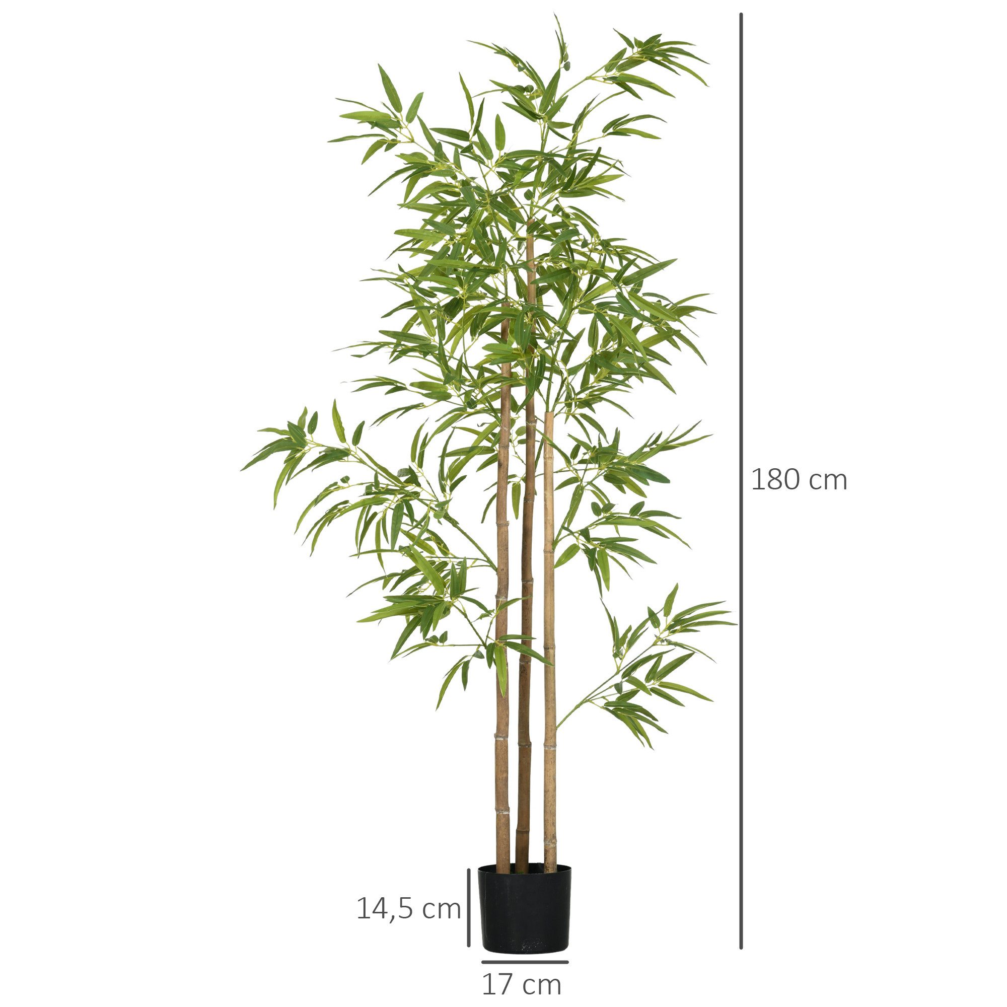 Kunstpflanze Pflanzen, Kunstbambus wie echt mit Kunstmoos, Garten Geschenk Bambus, HOMCOM, Höhe 180 cm, Pflanze Deko für Indoor, Grün