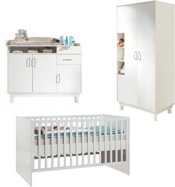 roba® Babyzimmer-Komplettset Nordic, weiß, (Set, 3-St., Kinderbett, Wickelkommode, Kleiderschrank), Kinderbett, Wickelkommode und 2-trg. Kleiderschrank; Made in Europe