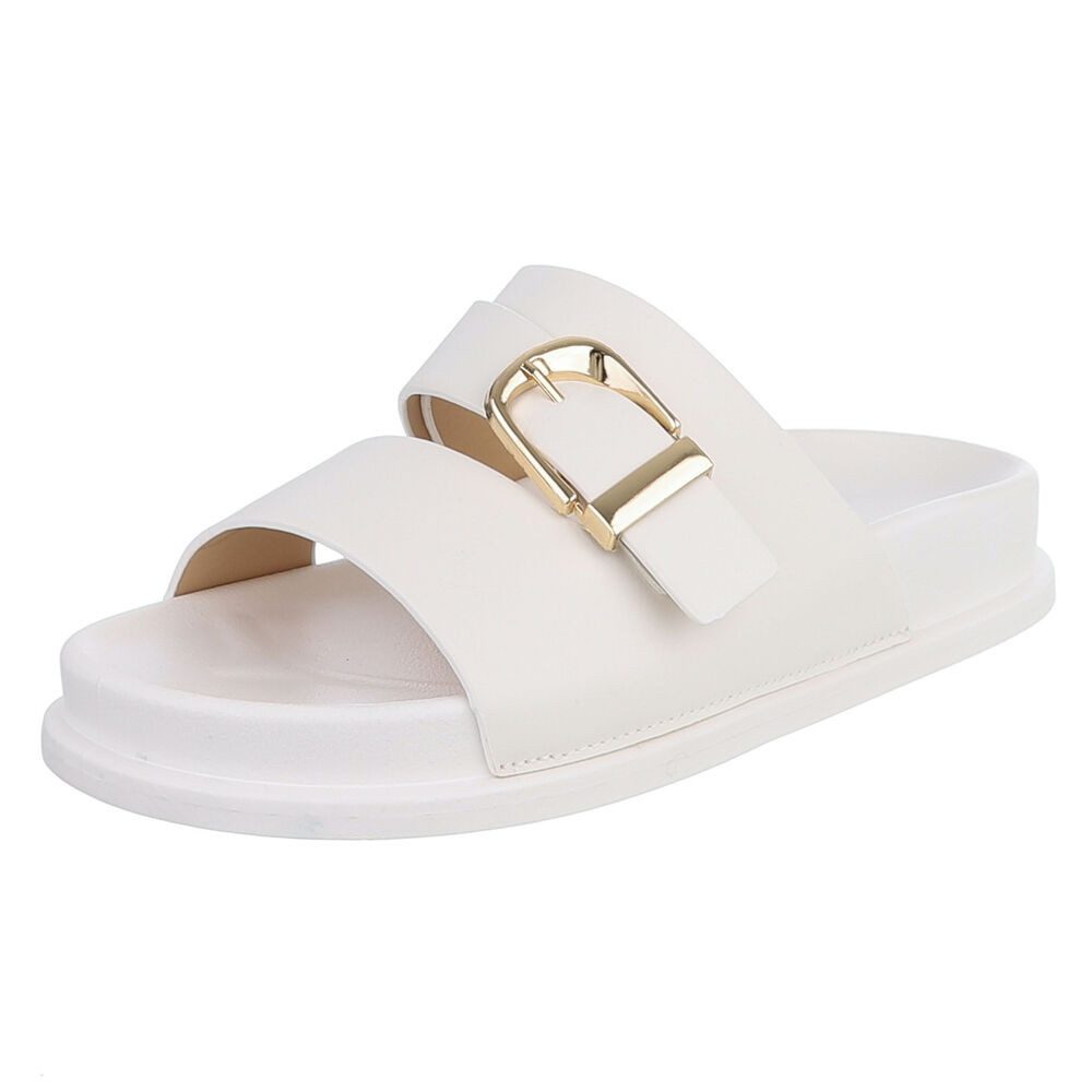 Ital-Design Damen Pantolette mit Schnalle, bequem und modern Pantolette (91971082) Flach Pantoletten in Weiß