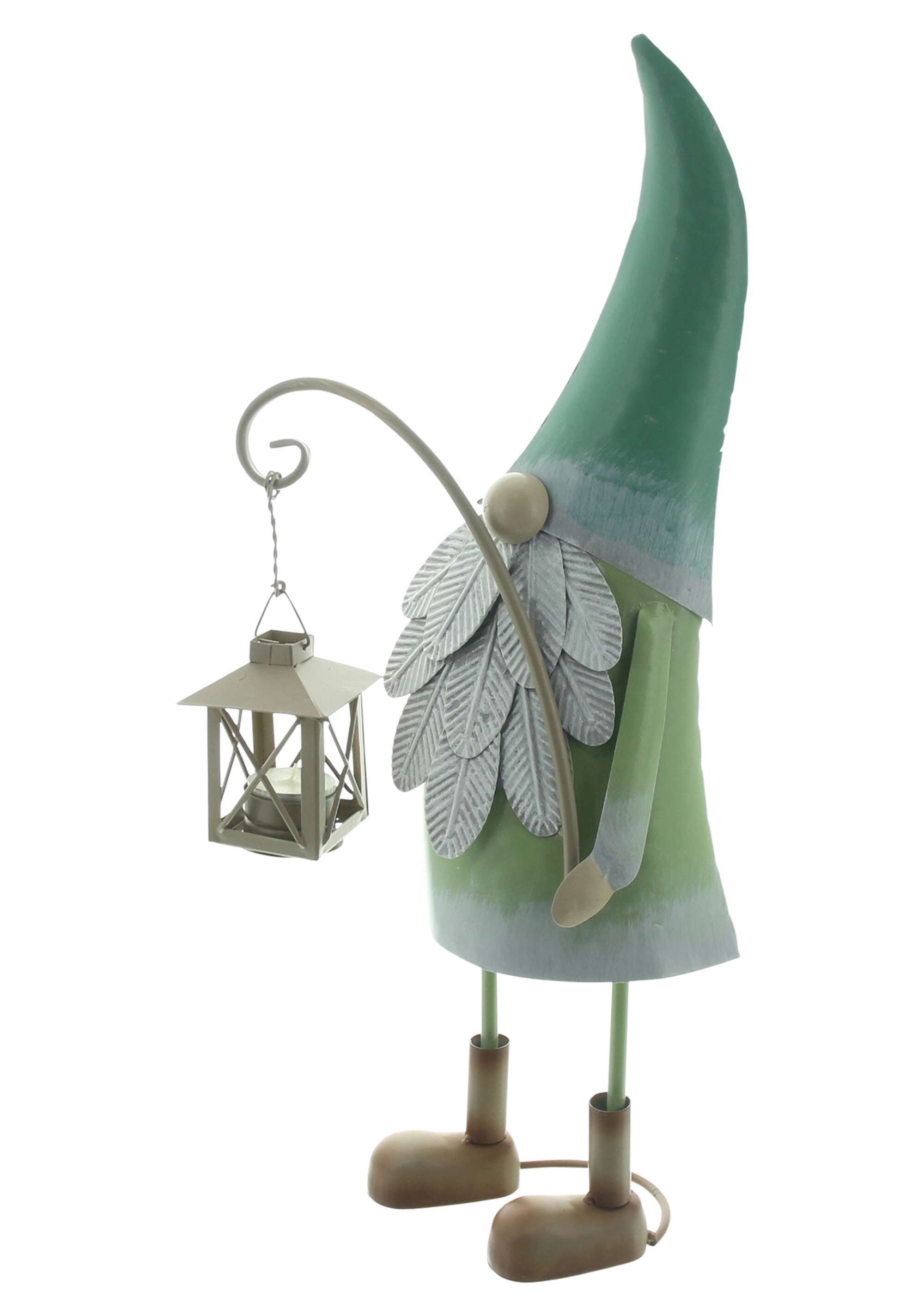 Dekoleidenschaft Бес mit Laterne, Metall Dekofigur in grün, Dekowichtel mit Teelichthalter, Бесfigur, Metalllaterne für 1 Teelicht, für Wohnzimmer & Balkon
