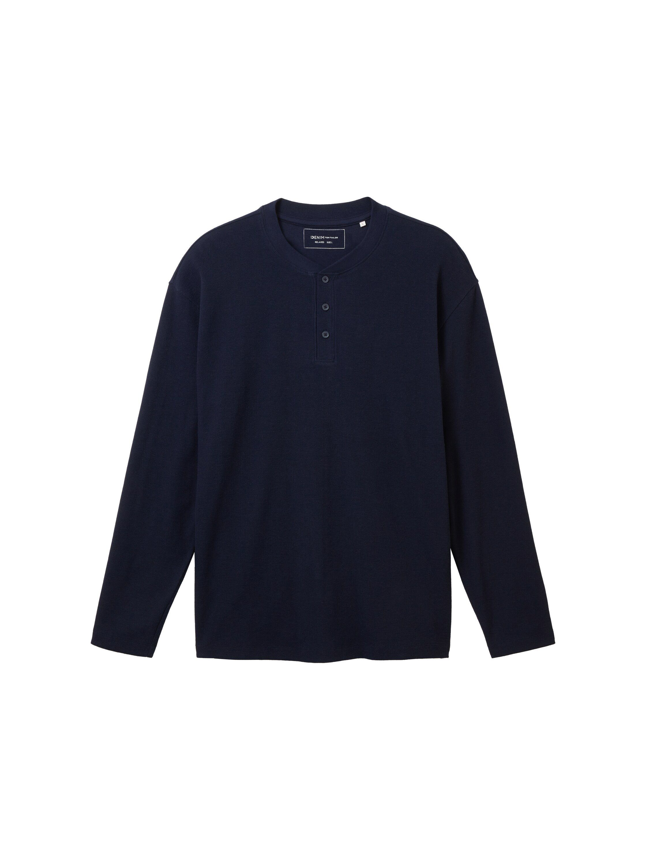 Denim TAILOR Langarmshirt Henleyausschnitt mit navy TOM