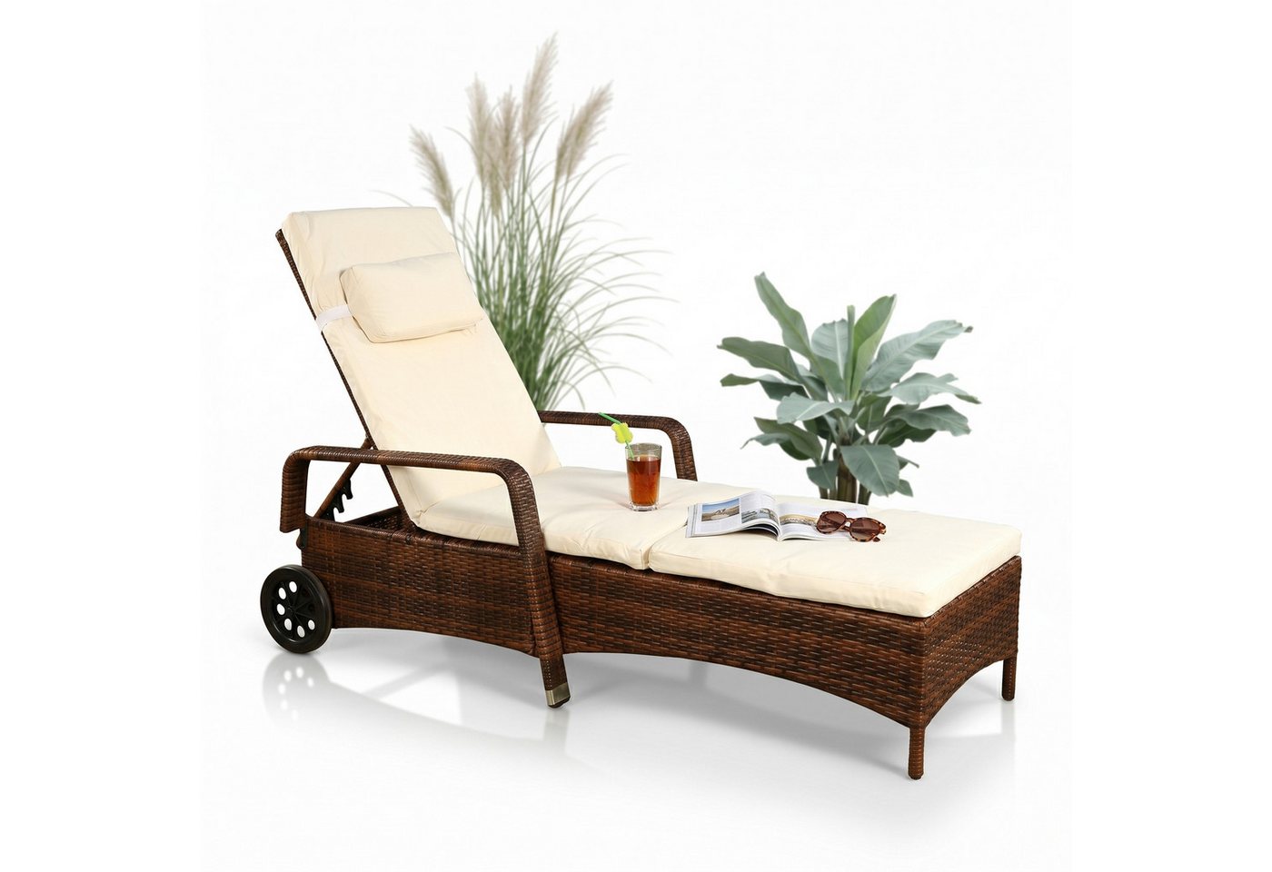 Mucola Gartenliege Rattan Sonnenliege Gartenliege Polyrattan Rattanmöbel Terrassen Liege, Stück, Gartenliege, Mehrfach verstellbar