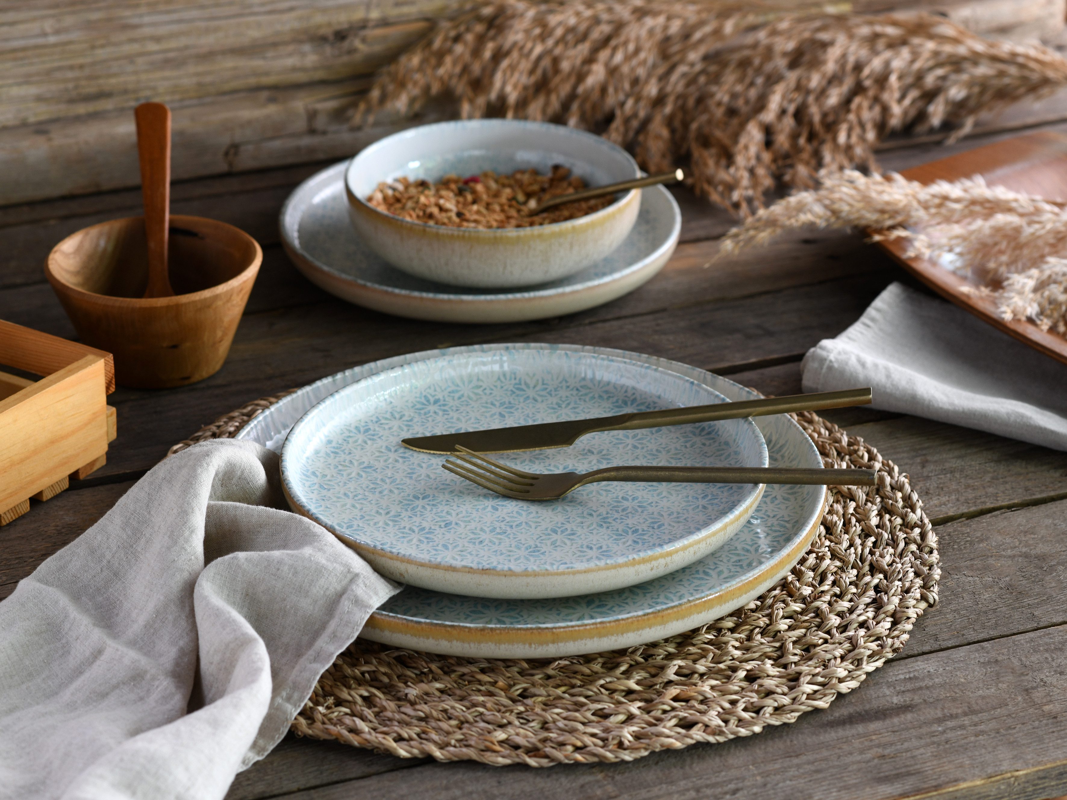 CreaTable Teller-Set Uno Emiliana, Teller Set 12-tlg (12-tlg), 4 Personen, Steinzeug, Shabby Look, Vintage Style