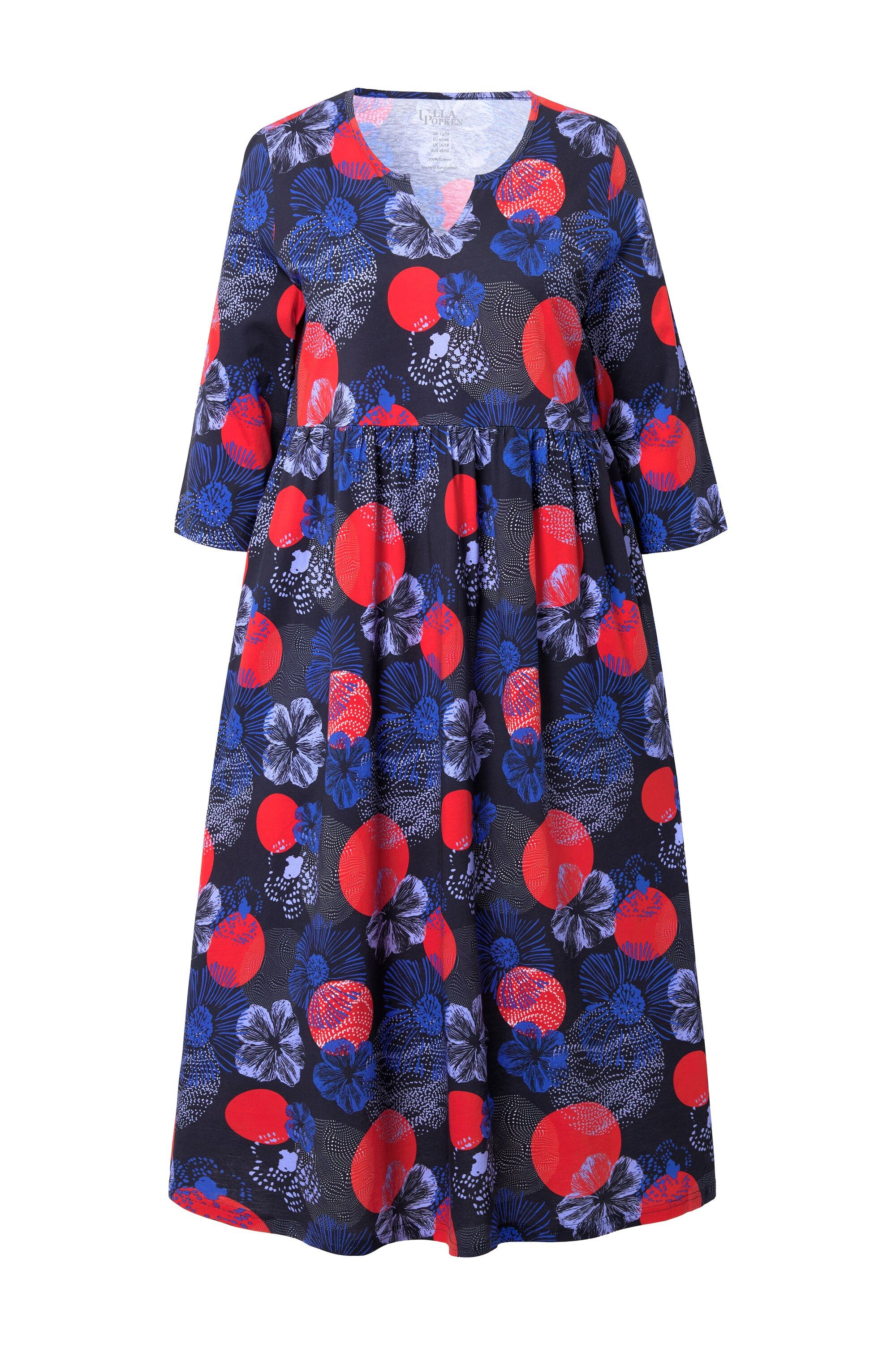 Ulla Popken Maxikleid Jerseykleid A-Linie Tunika-Ausschnit günstig online kaufen