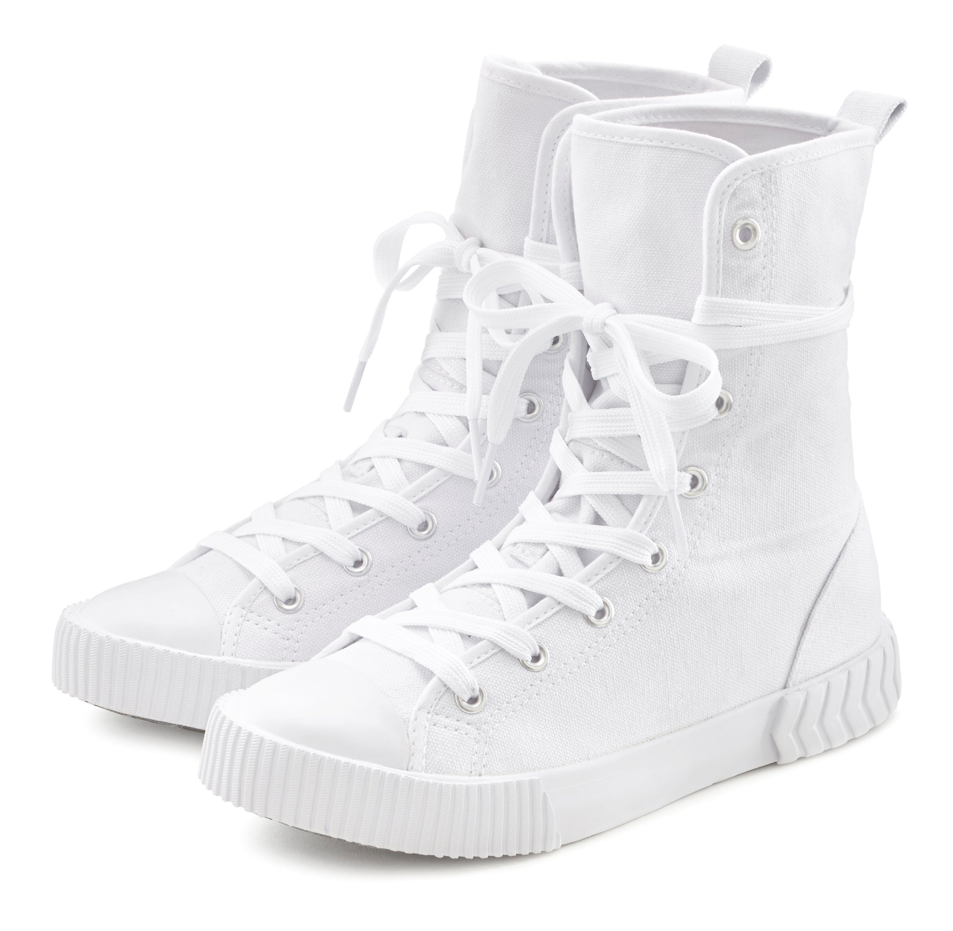 LASCANA Stiefelette im Combat Look, High Top Sneaker, Schnürschuh, Textil-Boots