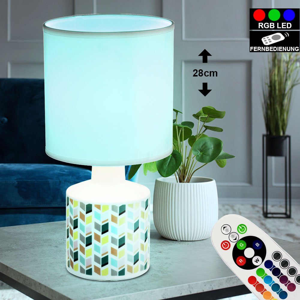 etc-shop LED Tischleuchte, Leuchtmittel inklusive, Warmweiß, Farbwechsel, Tisch Leuchte Fernbedienung Keramik Textil Lese Lampe dimmbar im Set