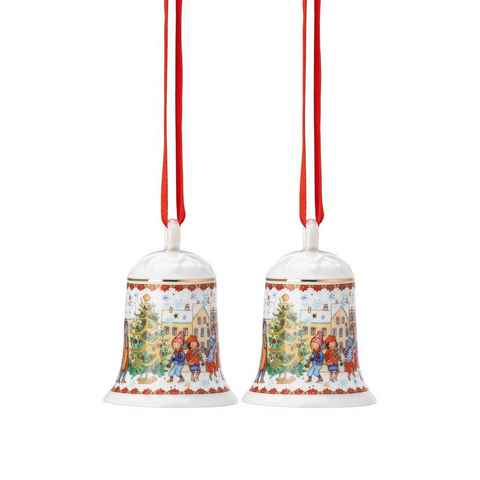 Hutschenreuther Dekohänger Porzellanglocke Weihnachtsglocke 2023 Christbaumschmuck (2 St), Sammelobjekt mit OVP (Originalverpackung)