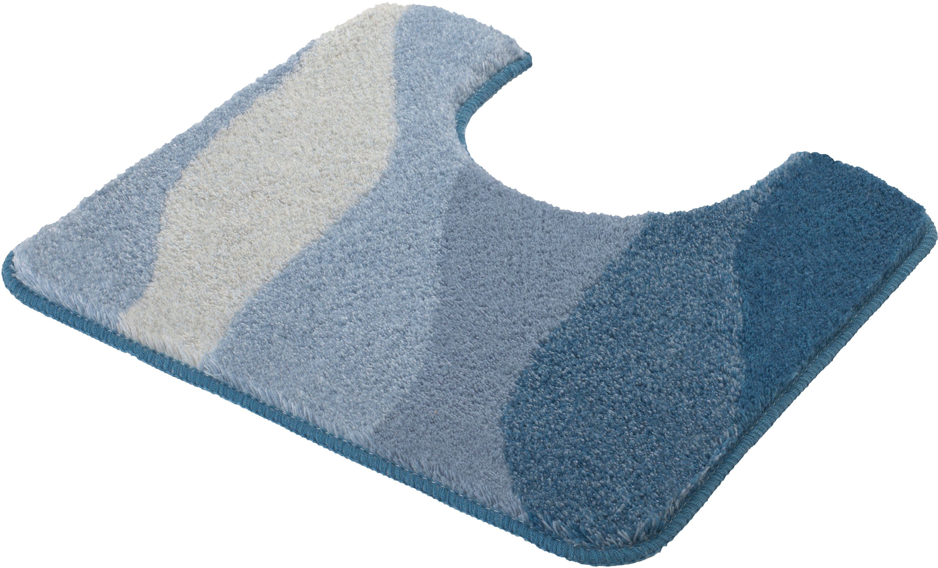 Kleine Wolke Badematte Malena, Höhe 20 mm, rutschhemmend beschichtet, fußbodenheizungsgeeignet, Polyacryl, quadratisch, WC Vorleger mit Ausschnitt, Badteppich, modernes Wellen Design, Farbverlauf, waschbar