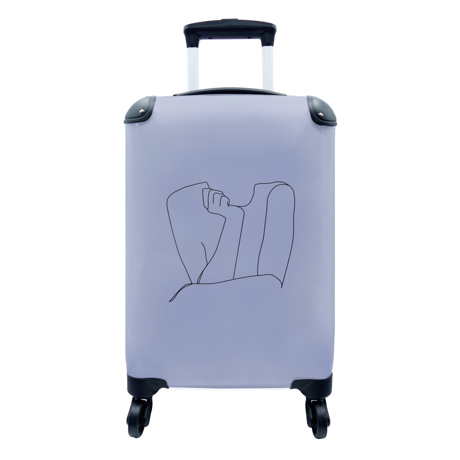 Handgepäck - 4 mit Reisetasche Handgepäckkoffer Reisekoffer Lila, für Strichzeichnung Ferien, MuchoWow Rollen, - Frau rollen, Trolley,