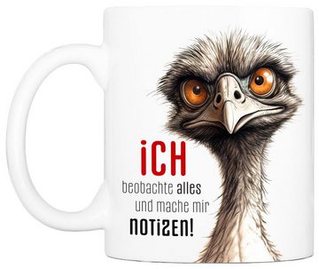 Cadouri Tasse ICH BEOBACHTE ALLES Bürotasse, Kaffeetasse mit Spruch - Geschenk, Keramik, humorvolle Tasse, beidseitig bedruckt, handgefertigt, 330 ml