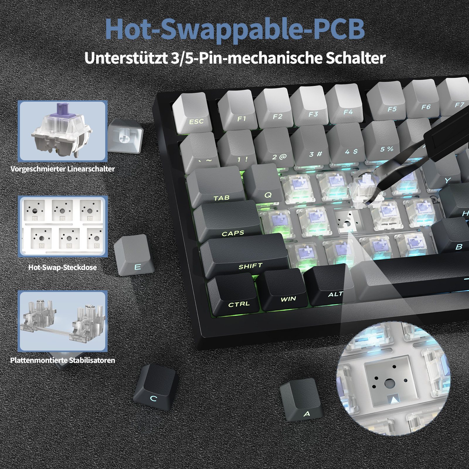 ATTACK SHARK X820 Ultra Mechanische Tastatur mit,75% ANSI-Layout, 2,4 GHz/BT/Wired Gaming-Tastatur (Gasket,TFT-Bildschirm und Knopf,5 Sound-Absorbing Foams,Hot- – Bild 4 von 5