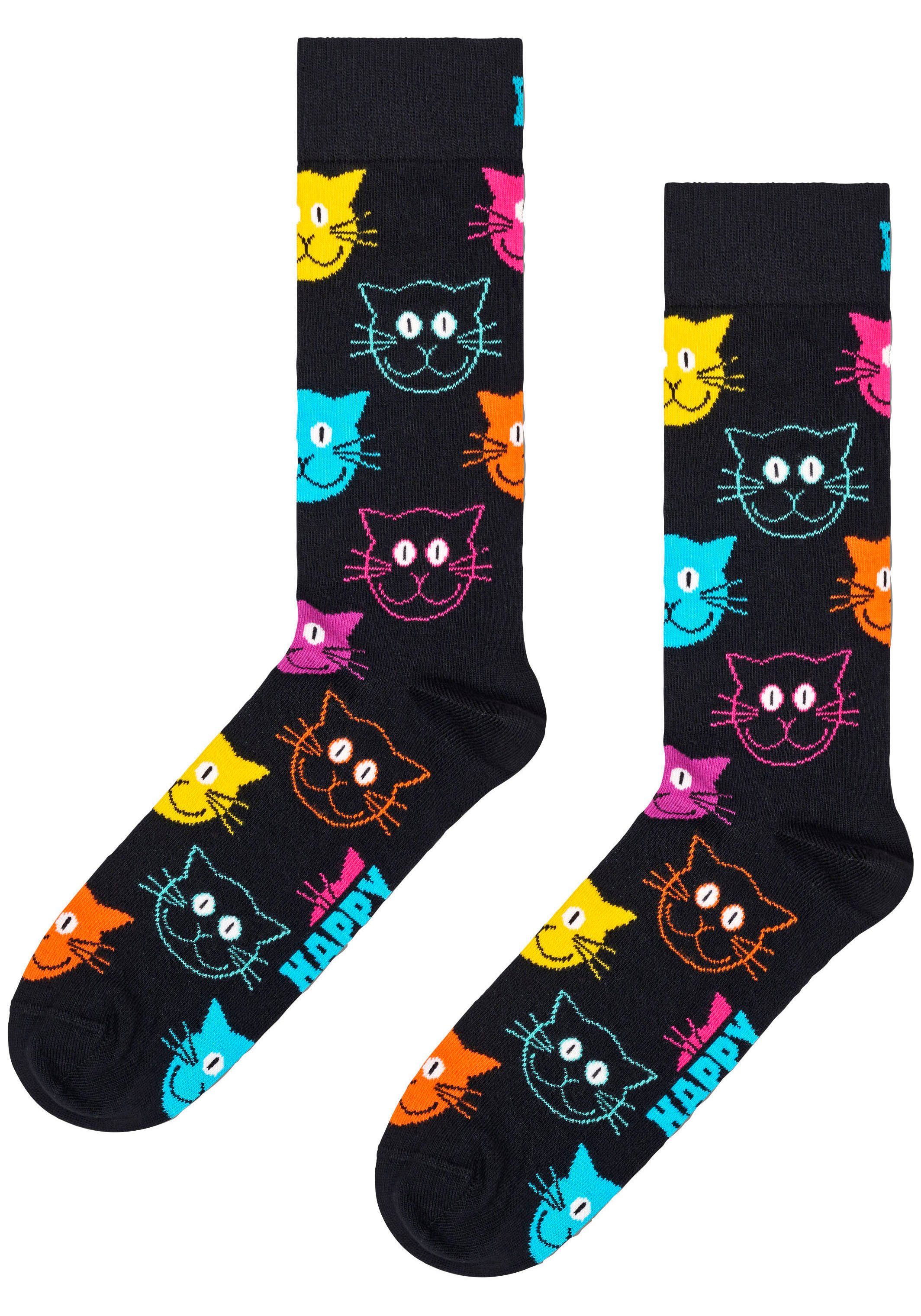 Happy Socks Socken 3-Pack 3-Paar) (Packung, Socks Gift Mixed 2 Mixed Cat Cat Katzen-Motive Set