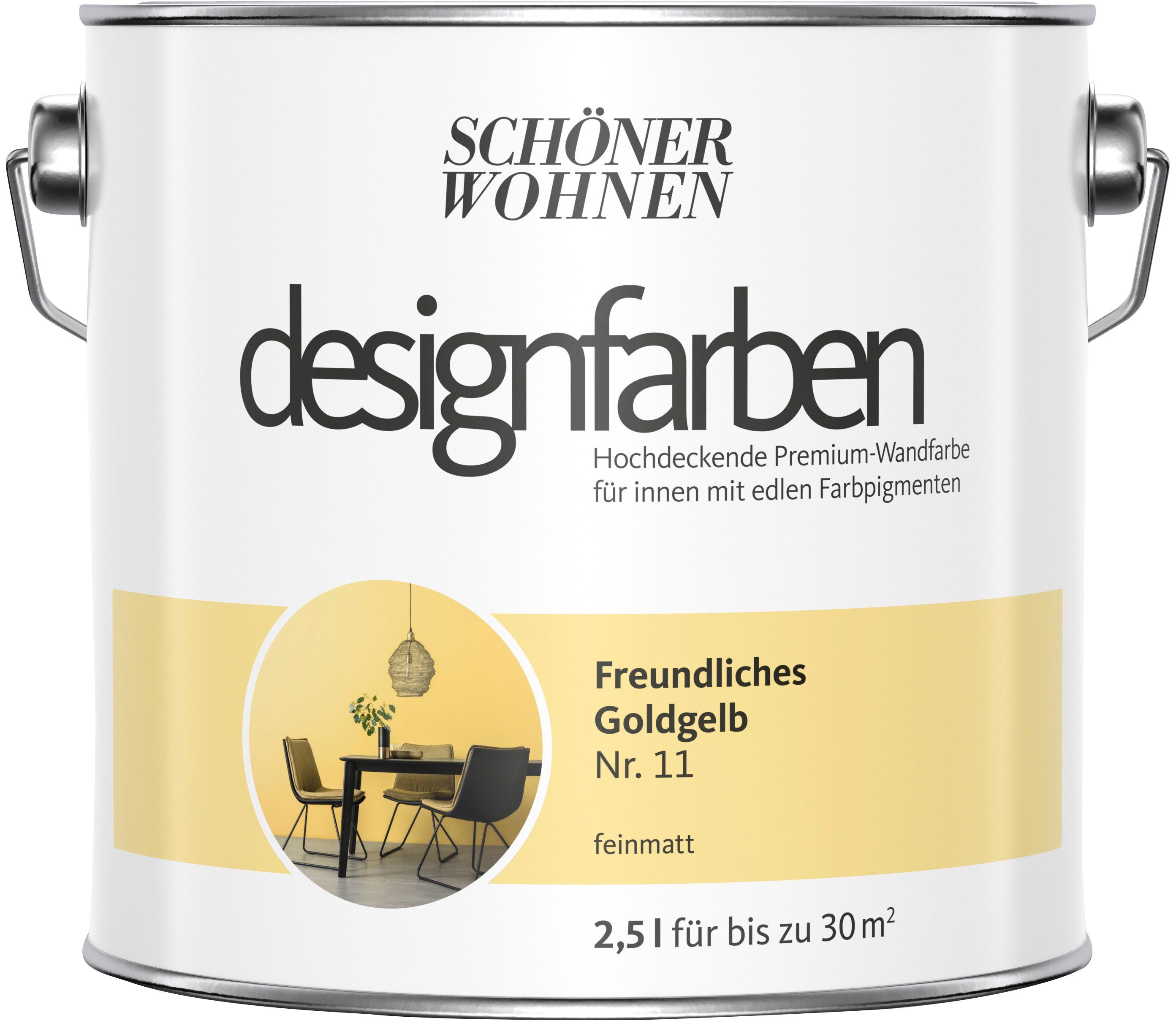 SCHÖNER WOHNEN FARBE 11, hochdeckende Freundliches Premium-Wandfarbe Goldgelb Wand- und Nr. Deckenfarbe Designfarben