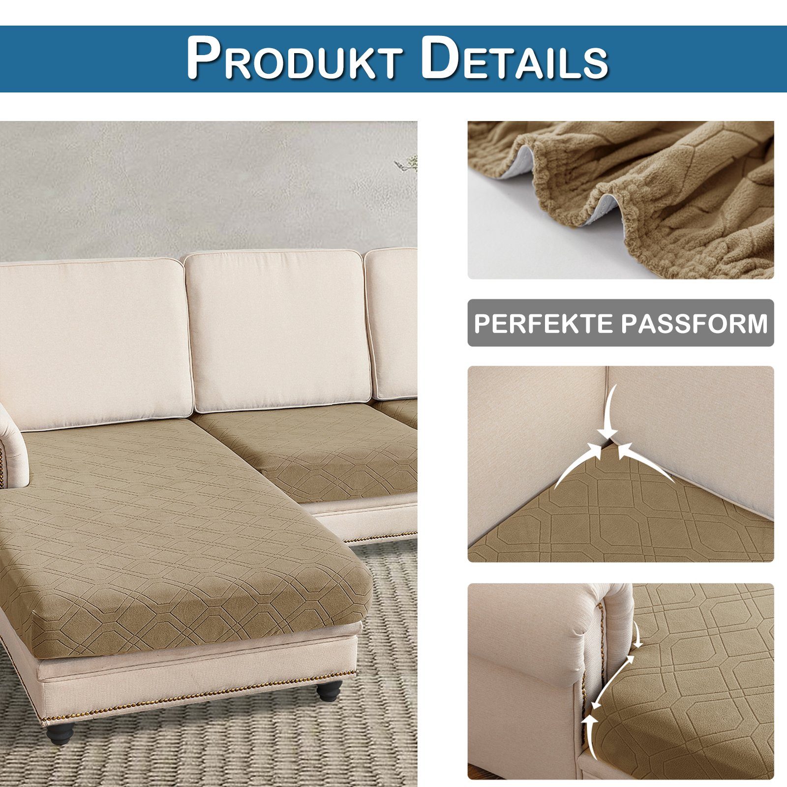 Jacquard Sitzer Khaki Sofahusse, Couch Universal Form, Ecksofa L Sofabezug Für 1/2/3/4 Hochelastischer, Sofa Sitzkissenbezug, Sunicol, Überzug, Stretch Couchbezug