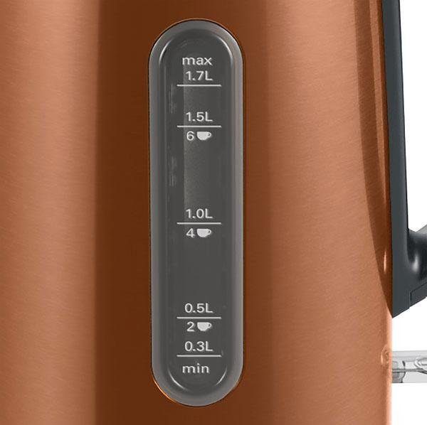 BOSCH Wasserkocher DesignLine TWK4P439, Ausgießen ohne Spritzer, Tassenanzeige, 1,7 l, 2400 W, Wasserstandsanzeige, Überhitzungsschutz, orange