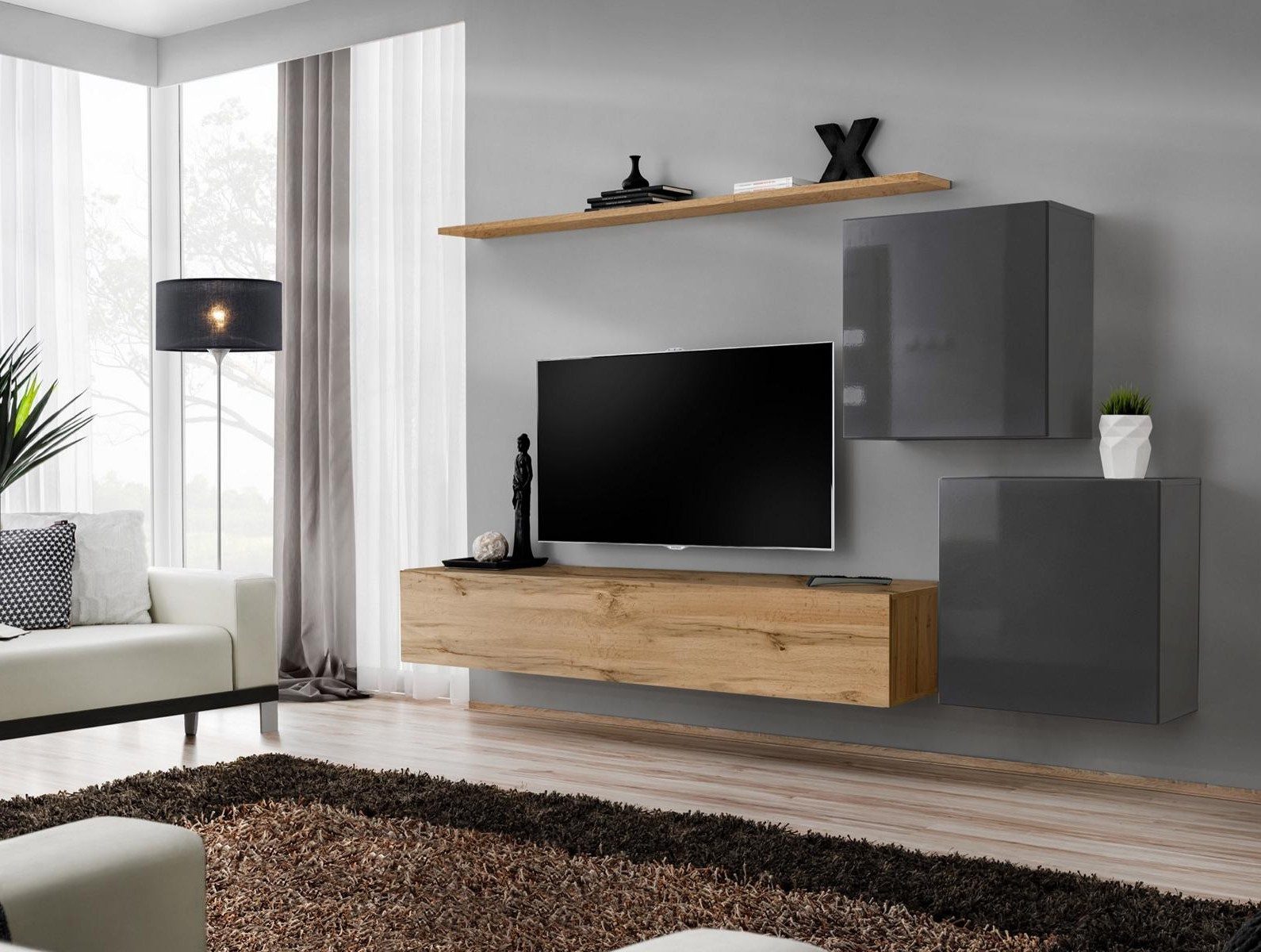 Xlmoebel Wohnwand Luxuriöses Wohnzimmer Möbel Set aus Holz mit TV-Ständer und Regal, Made in Europa