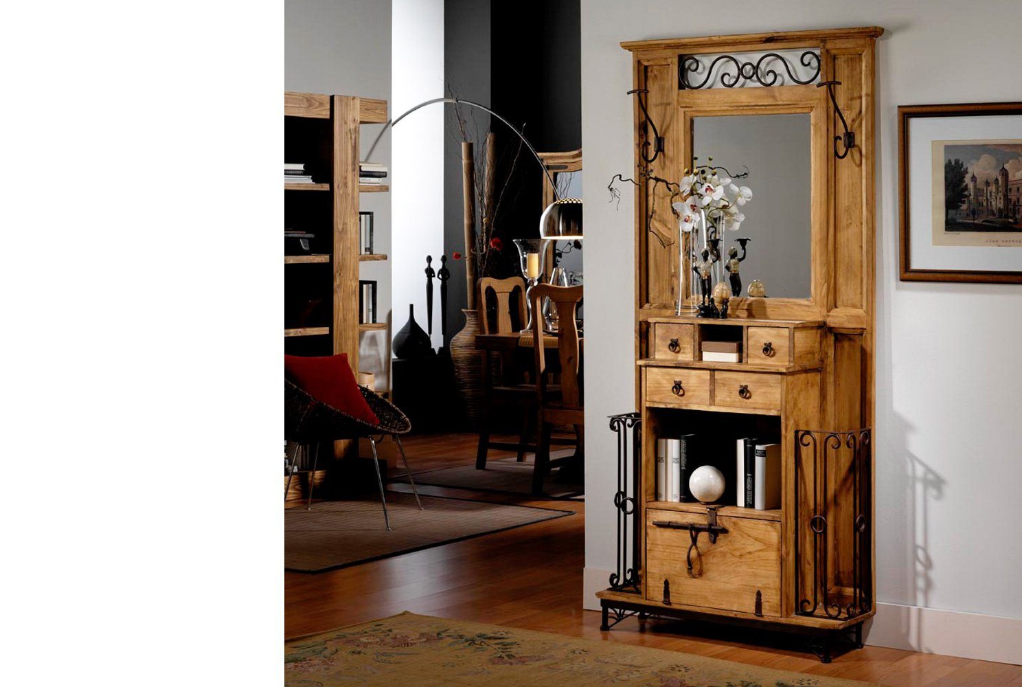 Kompaktgarderobe Möbel mit Massivholz - - 1a Spiegel Pinie Landhausstil Direktimport Mexico Garderobe