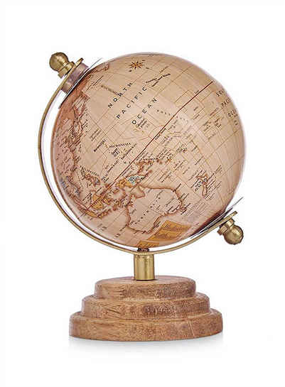Globus GLOBUS Ø8cm Antik Dekoration mit Holzsockel Erdglobus 76 (Gelb), Earthglobe Weltkugel Globe Kinderglobus Deko