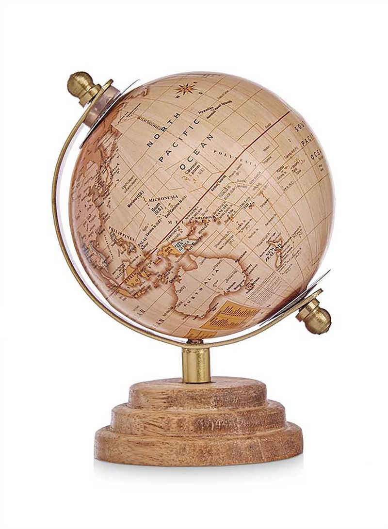 Globus GLOBUS Ø8cm Antik Dekoration mit Holzsockel Erdglobus 76 (Gelb), Earthglobe Weltkugel Globe Kinderglobus Deko