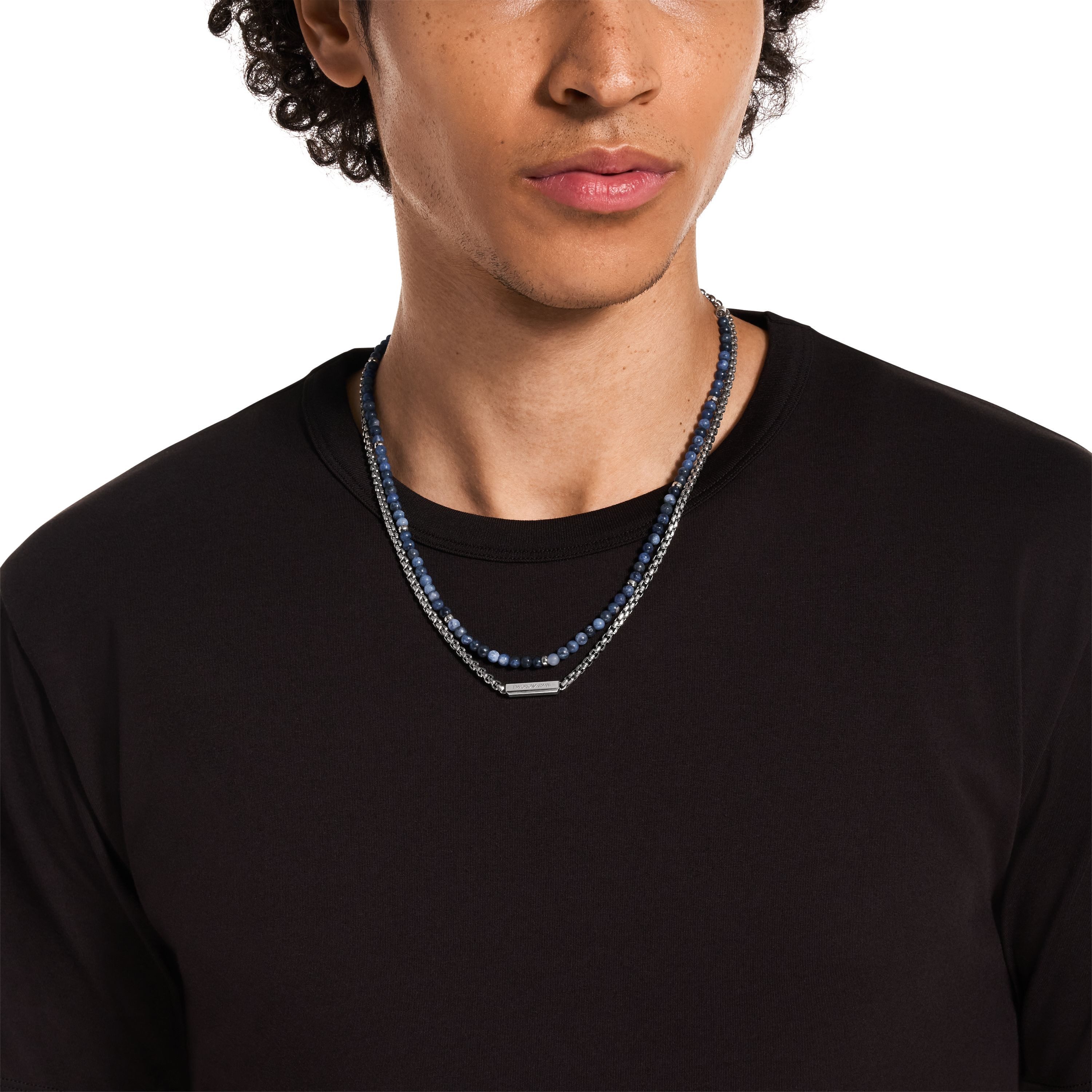 Emporio Armani Kette ohne Anhänger Schmuck Geschenk Edelstahl, mit Sodalith oder Achat