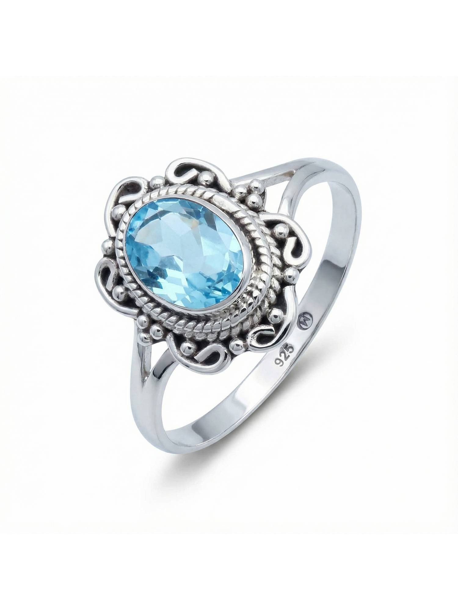 Silberring BANGAWAN aus 925 Silber mit blau Topas