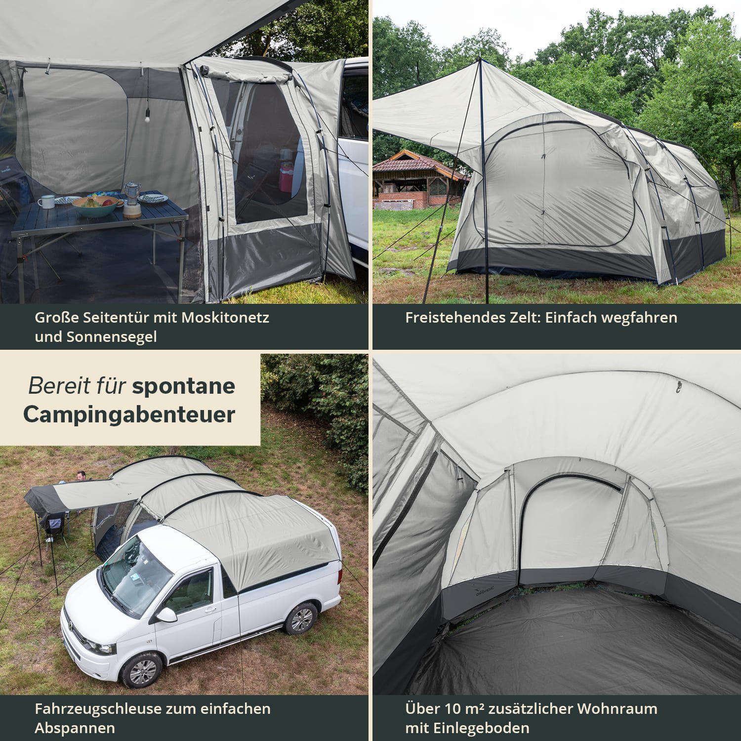 Skandika Buszelt Campingzelt, Tunnelzelt, Aarhus Travel 2, Vorzelt für Bus/Van, Personen: 2 (Tragetasche, Moskitonetz am Haupteingang, Sonnendach), Freistehend, 2 Eingänge, herausnehmbare Schlafkabine, Stehhöhe 205 cm