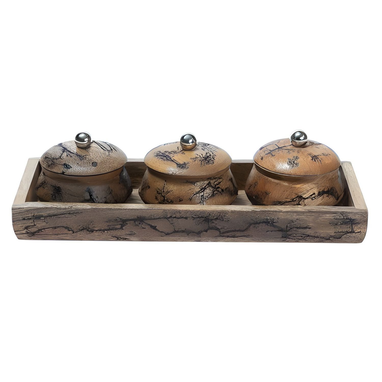 Marrakesch Orient & Mediterran Interior Zuckerdose 4er Set Orientalisches Gewürzdosen-Set Louja aus Holz in Natur 8,5 cm, Holz, (1-tlg), Handarbeit