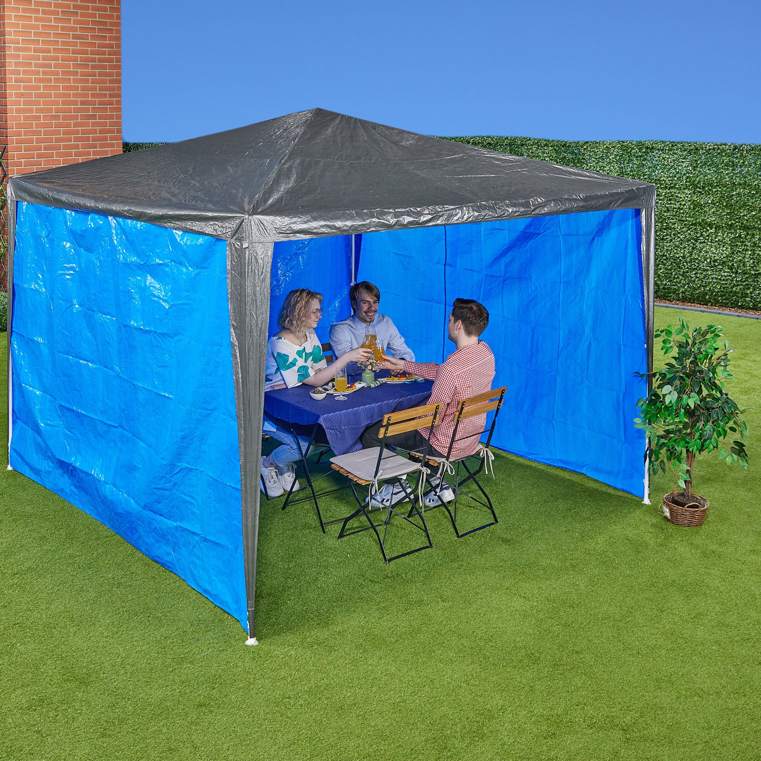 Seitenteile 3er Pavillon Set, Blaue 300x200 relaxdays im cm Pavillonseitenteil