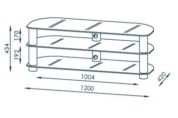 möbelando TV-Rack 1645, aus Metall / ESG-Sicherheitsglas in Metall Alu - Rauchglas mit 3 Einlegeböden. Abmessungen (BxHxT) 120x44x42 cm
