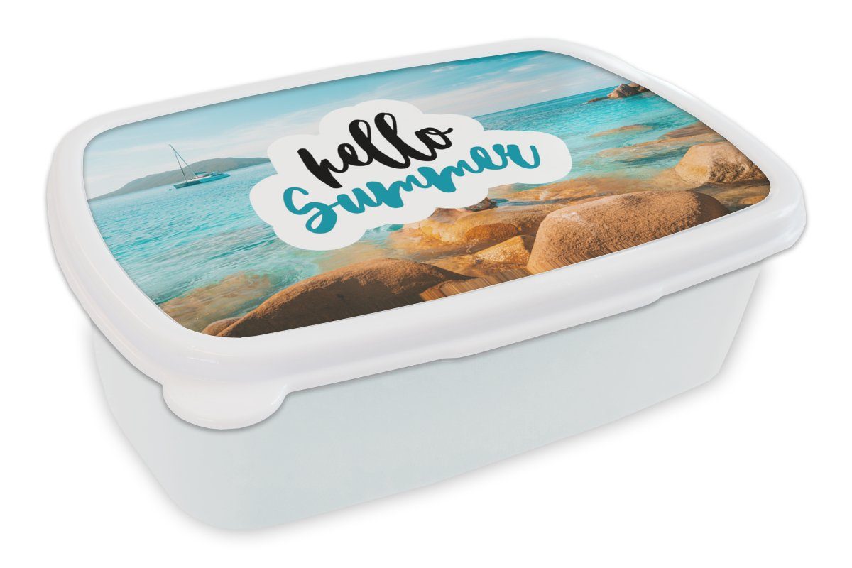 Meer, für und - - Mädchen - Sommer Kinder Jungs Kunststoff, (2-tlg), MuchoWow für und Brotdose, Brotbox Erwachsene, Boot Zitat Lunchbox weiß