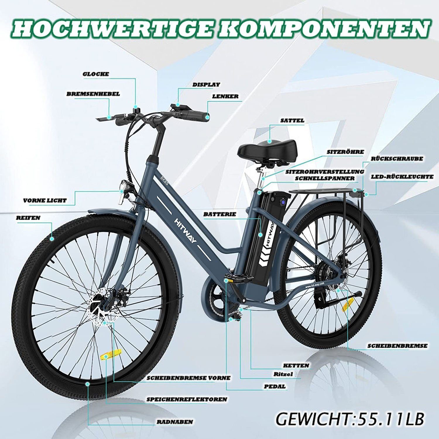 HITWAY E-Bike, SPedelec Elektro Trekkingrad 26" cityrad max 70km