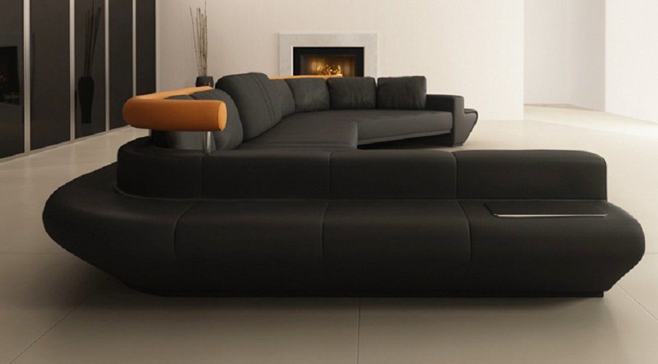 JVmoebel Ecksofa Runde Couch Sofa Polster Rundsofas Wohnlandschaft Ecksofa, Made in Europe Schwarz/Orange